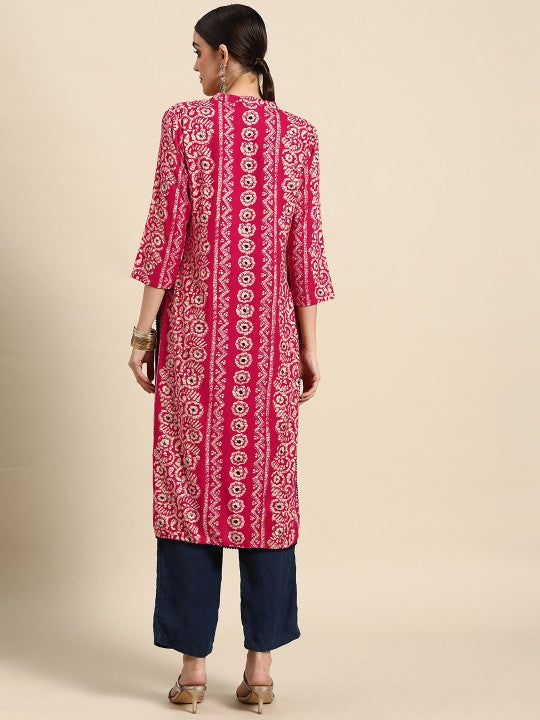 Women Green & Off White Ethnic Motifs Printed Kurta