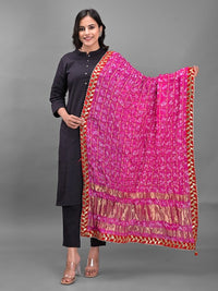 Thumbnail for pink-&-red-dyed-art-silk-bandhani-dupatta-with-gotta-patti