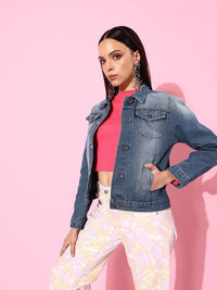 Thumbnail for The Life Co. Pure Cotton Solid Regular Denim Trucker Jacket