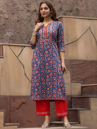 Thumbnail for Floral Printed A-line Calf-Length Kurta