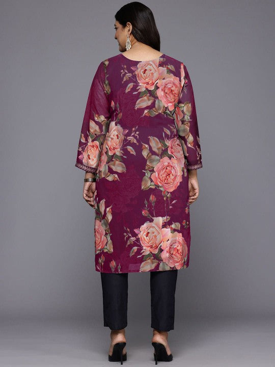 Plus Size Floral Printed Georgette Kurta