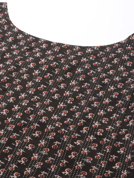 Women Ethnic Motifs Printed Kantha Work Dobby Kurta