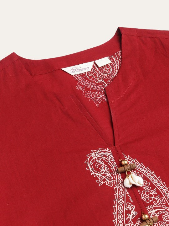 Paisley Printed Pure Cotton Straight Kurta with Trousers