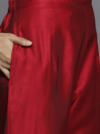 Thumbnail for women-red-ethnic-motifs-embroidered-sequinned-liva-kurta-with-trousers-&-dupatta
