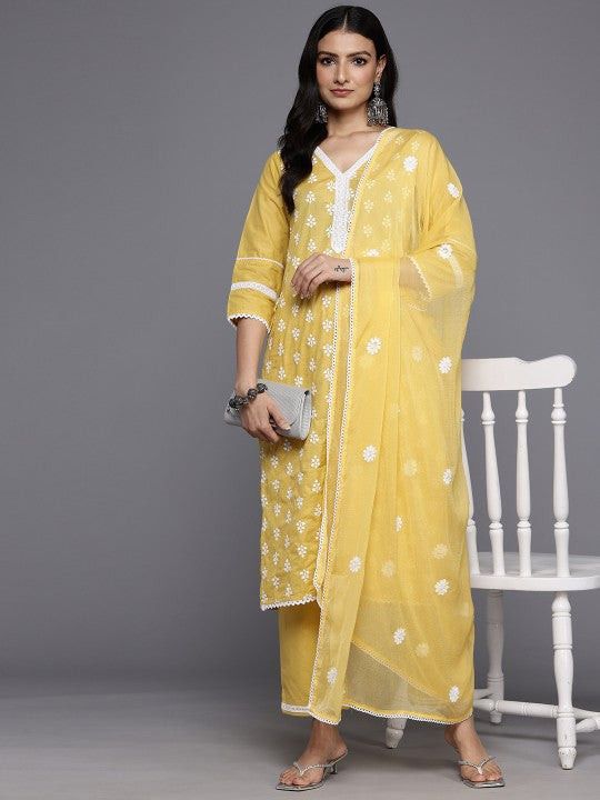 floral-embroidered-thread-work-pure-cotton-kurta-with-trousers-&-dupatta