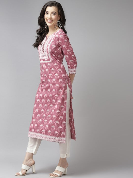 Floral Printed A-line Calf-Length Kurta
