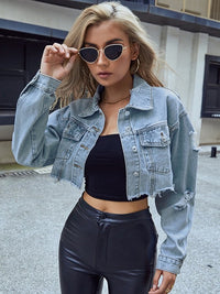 Thumbnail for blue-cotton-crop-denim-jacket