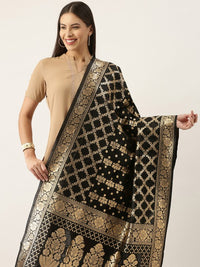 Thumbnail for Pink & Gold-Toned Ethnic Motifs Woven Design Pure Banarasi Silk Dupatta