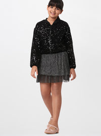 Thumbnail for girls-black-self-design-fared-mini-skirts