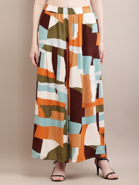 Colourblocked Wide Leg Palazzos