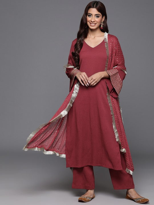 Women Regular Gotta Patti Silk Crepe Kurta with Trousers & With Dupatta