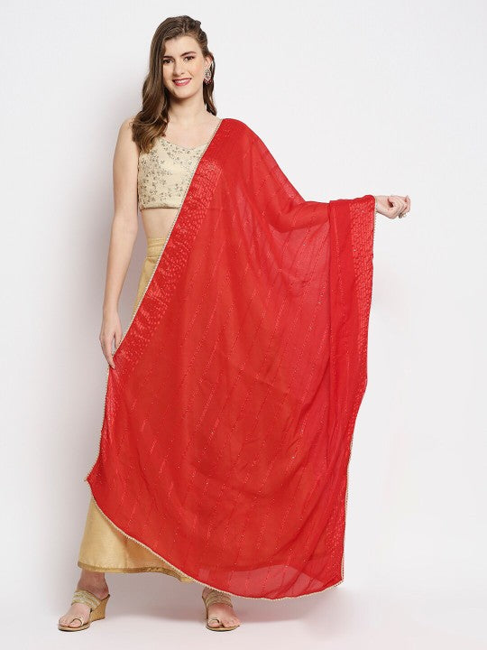 Women Cream-Coloured & Gold-Toned Printed Dupatta with Sequinned
