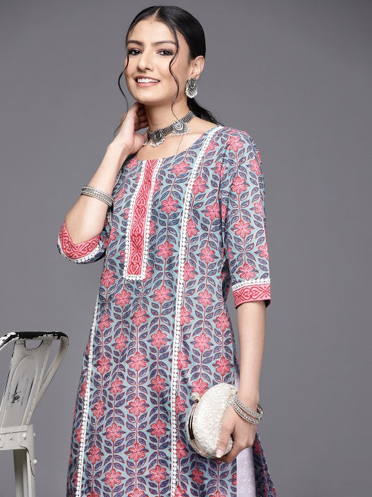 women-blue-&-pink-floral-motifs-printed-kurta