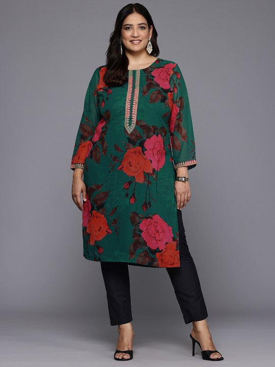 plus-size-floral-printed-georgette-kurta