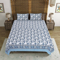 Thumbnail for Rudra Bazaar Blue 210 TC Cotton Double King Bedsheet With 2 Pillow Covers