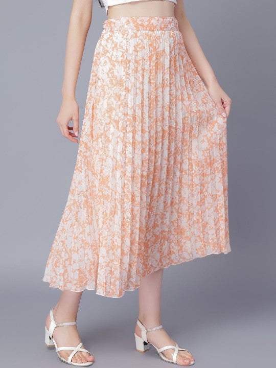 Women Red & White Floral Printed A-Line Knee-Length Skirts