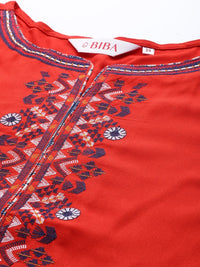 Thumbnail for women-red-solid-kurta-with-thread-work