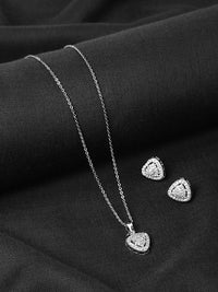 Thumbnail for Silver-Toned-American-Dimaond-Crytal-Studded-Geometric-Shaped-Pendant-Set