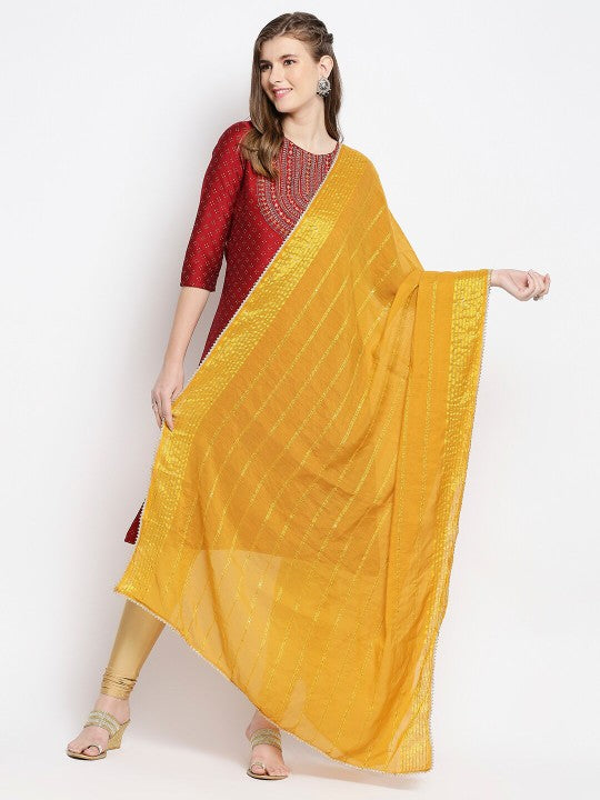 Women Cream-Coloured & Gold-Toned Printed Dupatta with Sequinned
