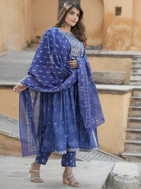 Thumbnail for notch-neck-bandhani-embroidered-regular-thread-work-pure-cotton-kurta-set