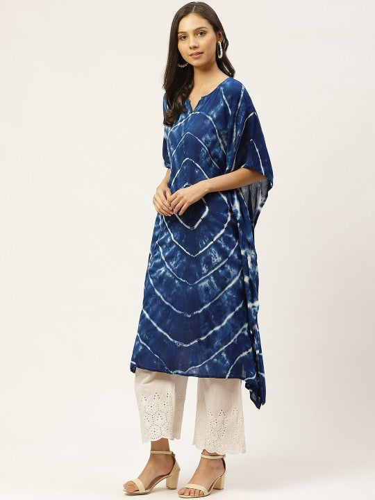 women-navy-blue-&-white-hand-dyed-asymmetric-kaftan-kurta
