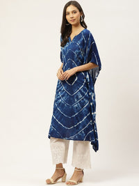 Thumbnail for women-navy-blue-&-white-hand-dyed-asymmetric-kaftan-kurta