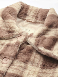 Thumbnail for the-lifestyle-co.-women-beige-&-brown-checked-faux-fur-trim-tailored-jacket