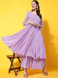 Thumbnail for Women Burgundy Ethnic Motifs Georgette Anarkali Kurta