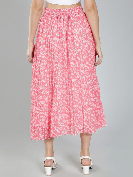 Women Red & White Floral Printed A-Line Knee-Length Skirts
