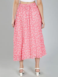 Thumbnail for Women Red & White Floral Printed A-Line Knee-Length Skirts