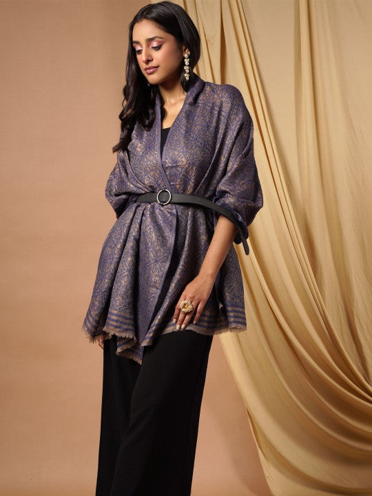 Women Brown Printed Wool Shawl