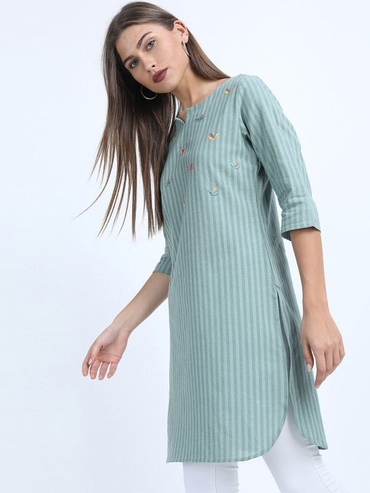 women-blue-striped-embroidered-straight-tunic