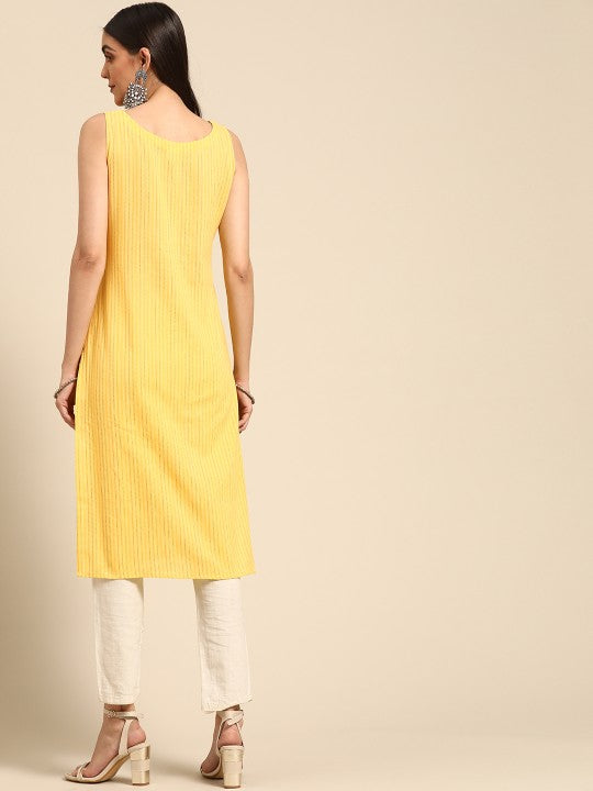 Women Ethnic Motifs Printed Kantha Work Dobby Kurta