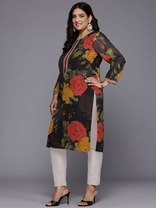 Plus Size Floral Printed Georgette Kurta