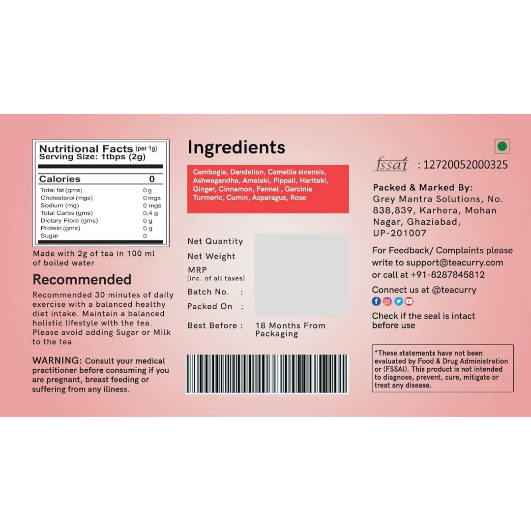 Teacurry Thigh Fat Tea (1 Month Pack, 30 Tea Bags)