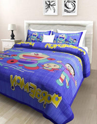 Thumbnail for vamika-printed-doremon-cotton-blue-bedsheet-with-pillow-covers-(pm-doremon-blue