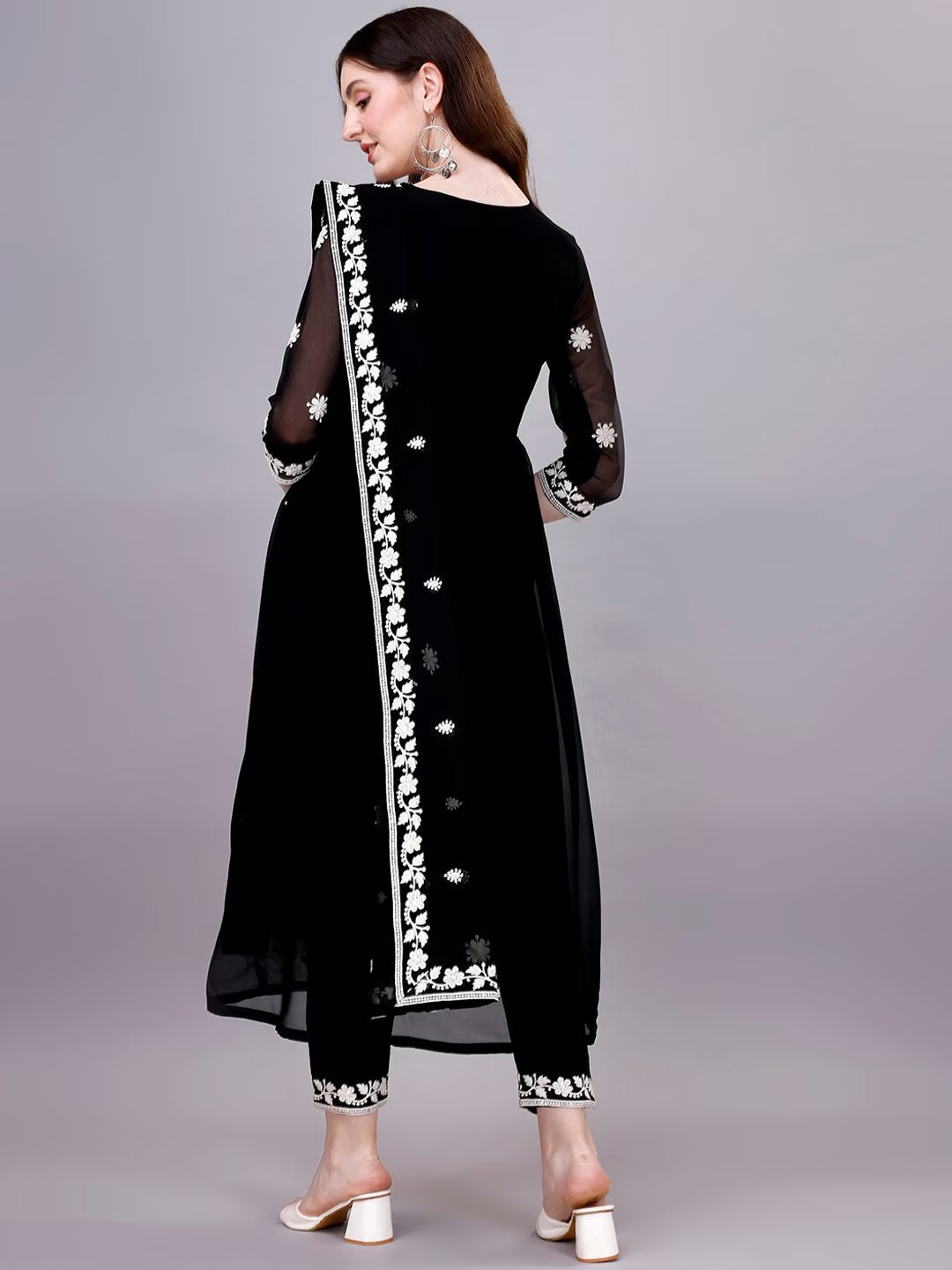 Women Chikankari Kurta Set with Trousers & Dupatta