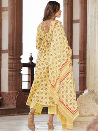 Thumbnail for Women Printed Pure Cotton Anarkali Kurta Set with Palazzos & Dupatta
