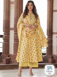 Thumbnail for Women Printed Pure Cotton Anarkali Kurta Set with Palazzos & Dupatta