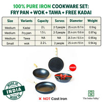 Thumbnail for The Indus Valley 100% Pure Iron Cookware Set: Tawa+ Fry Pan+ Wok, Toxin