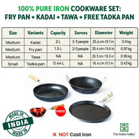 Thumbnail for The Indus Valley 100% Pure Iron Cookware Set: Kadai+ Tawa+ Fry Pan, Toxin