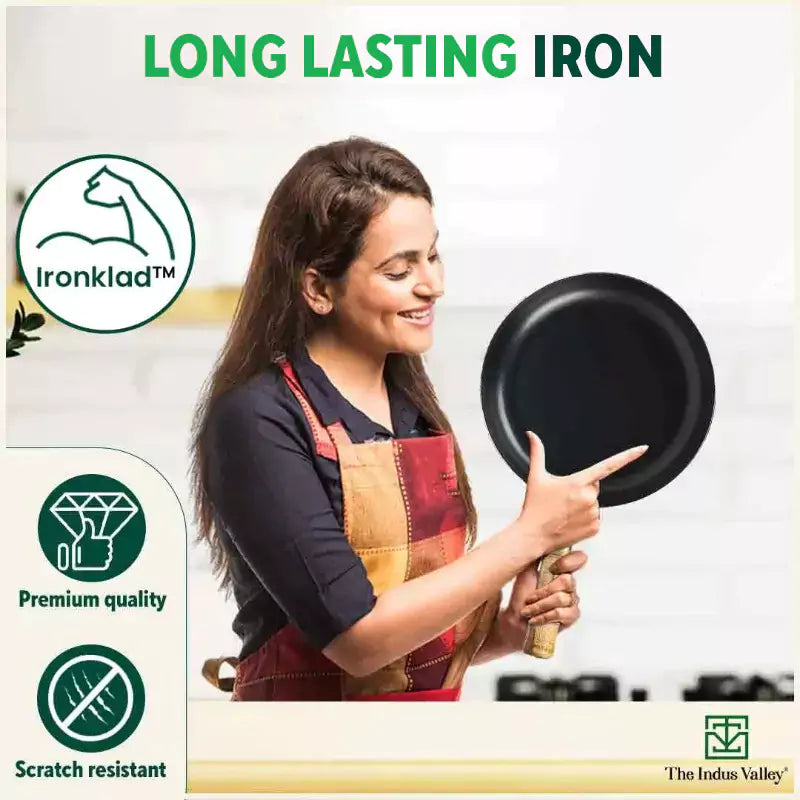 The Indus Valley 100% Pure Iron Cookware Set: Tawa+ Fry Pan+ Wok, Toxin