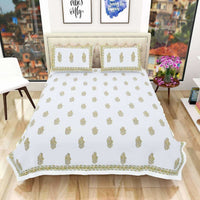 Thumbnail for Premium Hand Block Printed Rajasthani Double Bedsheet Bedspread with 2 Pillow Covers
