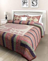 Thumbnail for vamika-printed-cotton-tree-stripe-brown-bedsheet-with-pillow-covers-(pm-treestripe-brown