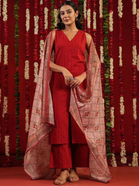 Women Black Ethnic Motifs Pure Cotton Kurta with Palazzos & Dupatta