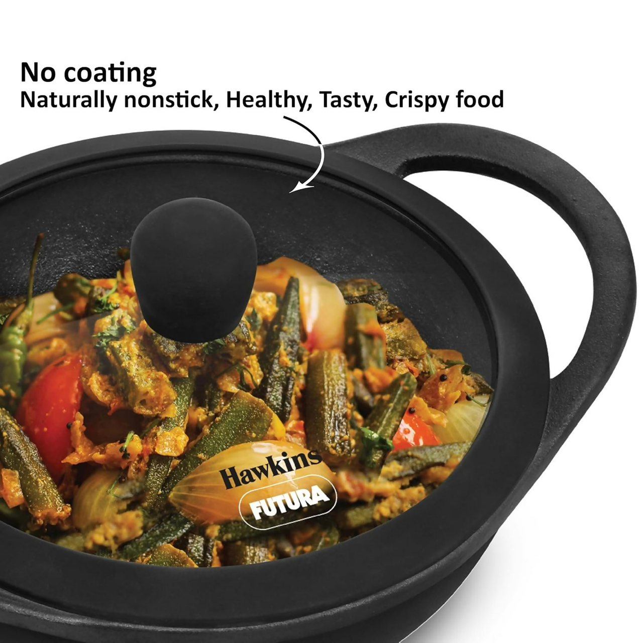 Hawkins Futura Cast Iron Nonstick Kadai with Glass Lid