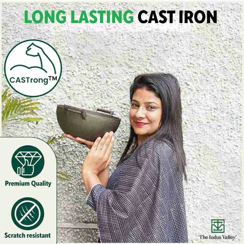 The Indus Valley CASTrong Cast Iron Cookware Set: Tawa+ Kadai+ Frypan, Kitchen Set for Home, Pre