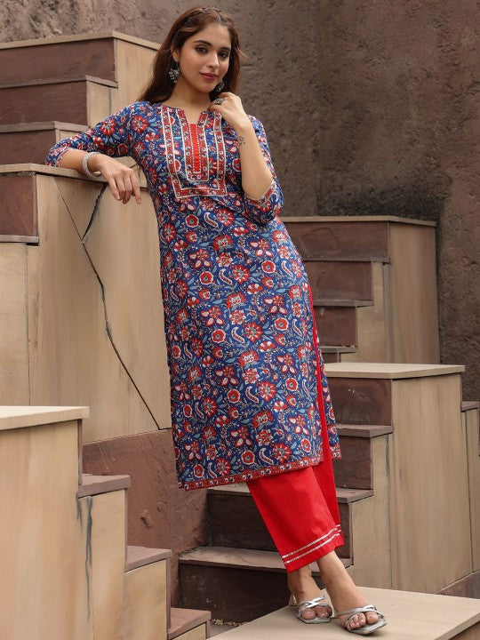 Floral Printed A-line Calf-Length Kurta