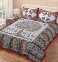 Thumbnail for vamika-printed-cotton-red-tree-stripe-bedsheet-with-pillow-covers-(pm-treestripe-red