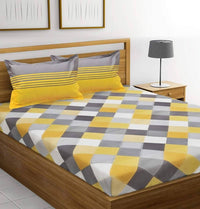 Thumbnail for vamika-printed-cotton-yellow-&-multicolor-bedsheet-with-pillow-covers-(leoc_check_y